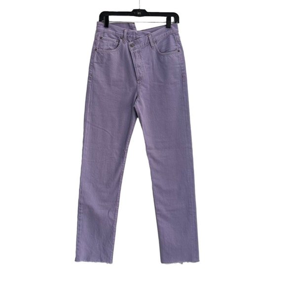 NWT $228 Agolde Lilac Criss Cross Straight Jean In Hard Candy Size 26 Raw Hems - Picture 3 of 11